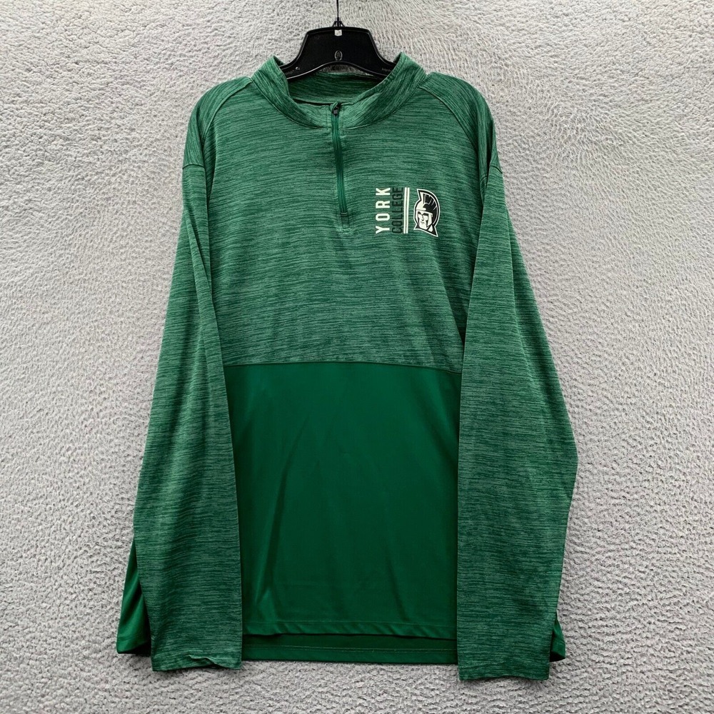 YORK COLLEGE Sweater Mens XXL 1/4 Zip Lightweight NCAA Green White